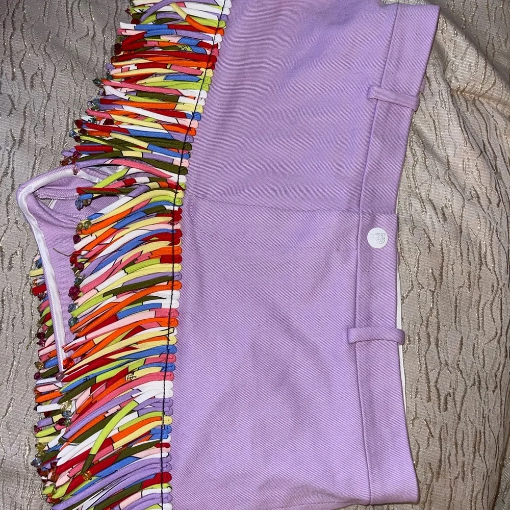 Emilio Pucci Lilac Shorts with Multicolor Fringe - Picture 1 of 3